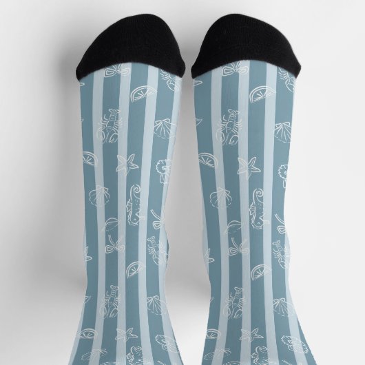 Chaussette Coastal Nautical Pattern | Blue Sea Shell & Seahor (Haut)