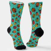 Chaussette Coccinelles colorées sur turquoise (Angulaire)