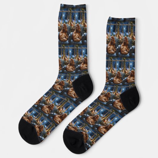 Chaussette Cocker Spaniel avec les lumières de Noël (Gauche)