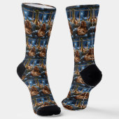 Chaussette Cocker Spaniel avec les lumières de Noël (Angulaire)