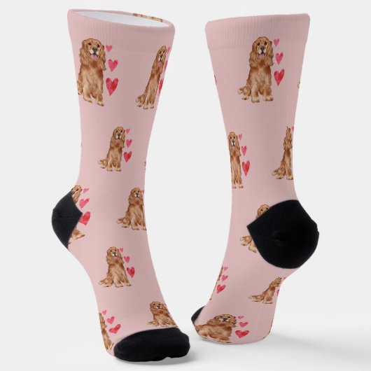 Chaussette Cocker Spaniel Motif sur rose (Angulaire)
