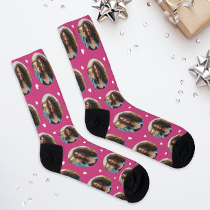Chaussette Coeur de photo de la petite amie rose personnalisé