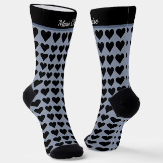 Chaussette Cœur Petits Bleu Ardoise Béton Nom Personnalisé