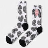 Chaussette Coeurs de Doodle Noir et Blanc modernes Monogramme (Gauche)