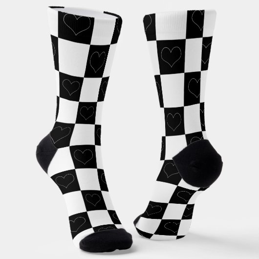 Chaussette Coeurs de tableau de bord en noir et blanc (Angulaire)