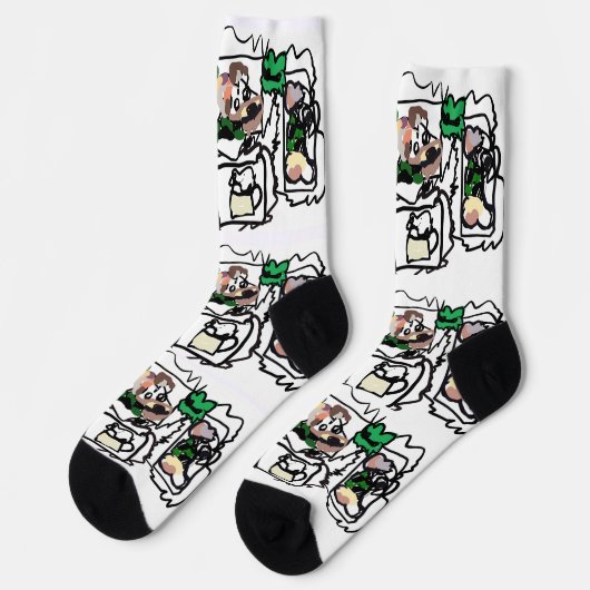 Chaussette cœurs de terrier écossais et vert (Gauche)
