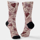 Chaussette Cœurs Floraux Rouge Crème (Angulaire)