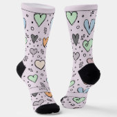 Chaussette Cœurs gribouillés sur fond rose avec texte (Angulaire)