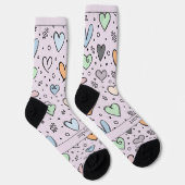 Chaussette Cœurs gribouillés sur fond rose avec texte (Droite)