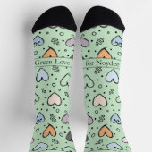 Chaussette Cœurs gribouillés sur fond vert clair avec texte (Haut)