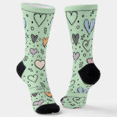 Chaussette Cœurs gribouillés sur fond vert clair avec texte (Angulaire)