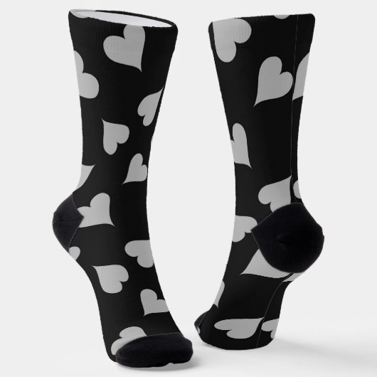 Chaussette Coeurs gris motif sur chaussettes noires (Angulaire)