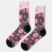 Chaussette Coeurs gris rose blanc et nom fleuri (Gauche)