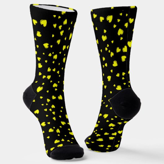 Chaussette Coeurs jaunes sur Noir (Angulaire)