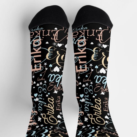 Chaussette Coeurs mignons et étoiles avec des noms partout No (Haut)