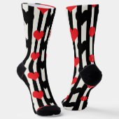 Chaussette Coeurs Noirs Rouges Sur Bandes Blanches Noires (Angulaire)