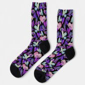 Chaussette Coeurs peints en violet sur mignon noir (Gauche)