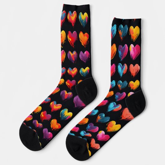 Chaussette Coeurs peints sur un arrière - plan noir (Gauche)