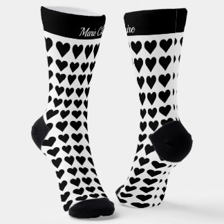 Chaussette Cœurs Personnalisés Noir Blanc Moderne