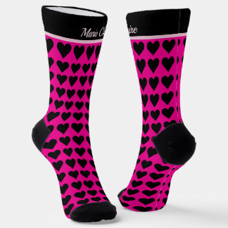 Chaussette Cœurs Personnalisés Petits Rose Chaud Noir Moderne