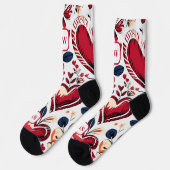 Chaussette Coeurs rouges gras et monogramme floral (Gauche)