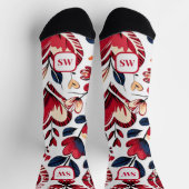 Chaussette Coeurs rouges gras et monogramme floral (Haut)