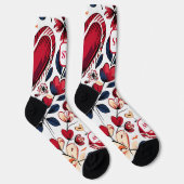 Chaussette Coeurs rouges gras et monogramme floral (Droite)