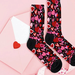 Chaussette Cœurs rouges roses noirs Motif d'amour