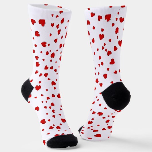 Chaussette Coeurs rouges sur blanc (Angulaire)
