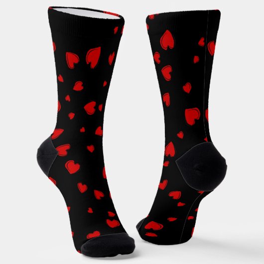 Chaussette Cœurs rouges sur fond noir (Angulaire)
