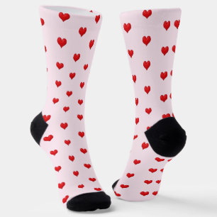 Chaussette Coeurs rouges sur rose