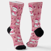 Chaussette Coeurs Snowman rose mignon Nom personnalisé (Angulaire)
