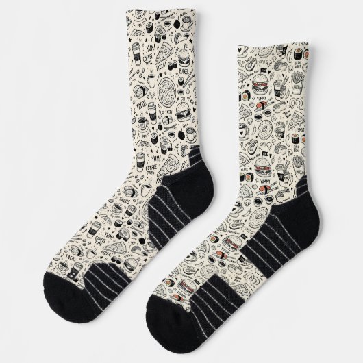 Chaussette Coffee & Café Doodle Pattern –Cute Hand Drawn Food (Gauche)