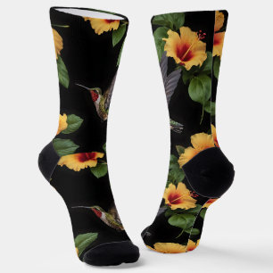 Chaussette Colibri Et Hibiscus Jaunes,