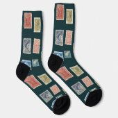 Chaussette Collection de timbres, sur vert fougère (Droite)