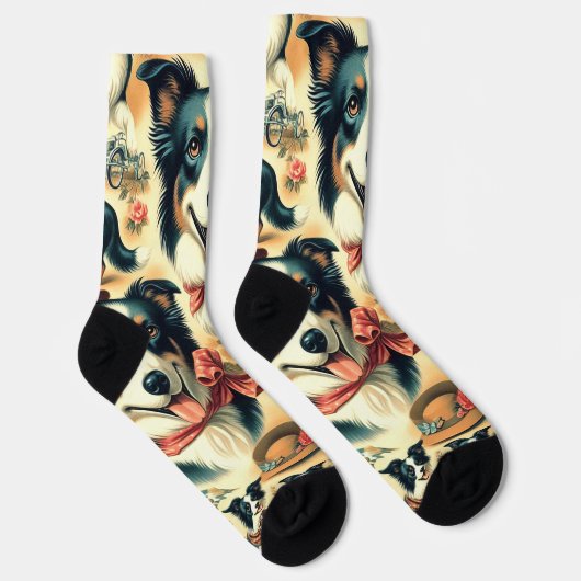 Chaussette Collie frontière mignonne sans joint (Droite)