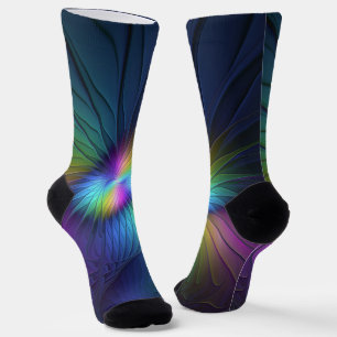 Chaussette Coloré Avec Bleu Moderne Art Fractal Abstrait