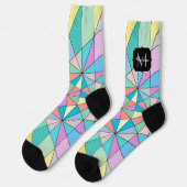 Chaussette Coloré Pastel Mosaïque Triangle Motif Monogramme (Gauche)
