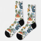Chaussette Colorful Cute Cartoon Dinosaurs Tropical Fun Socks (Gauche)