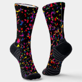 Chaussette Colorful Falling Confetti Rainbow Pattern on Black (Angulaire)
