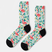 Chaussette Colorful flamingos tropical flowers pattern (Gauche)