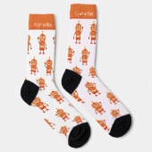 Chaussette Colorful Orange Robot Pattern and Text (Droite)