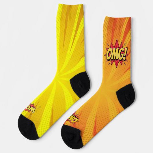 Chaussette Comique orange OMG Jaune WOW (Gauche)