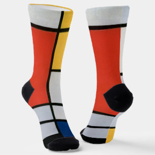 Chaussette Composition de Mondrian Rouge, Jaune, Bleu, Noir