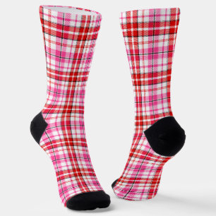 Chaussette Conception à carreaux tartan blanc rouge rose 