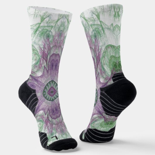 Chaussette Conception Abstraite fractale violet et verte (Angulaire)