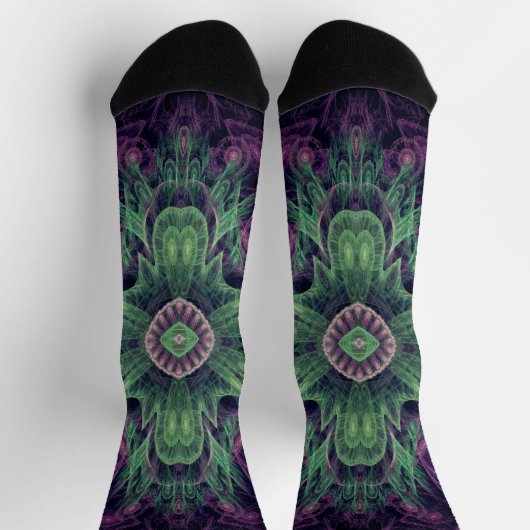 Chaussette Conception Abstraite fractale violet et verte (Haut)