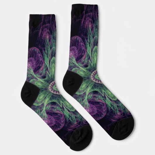 Chaussette Conception Abstraite fractale violet et verte (Droite)