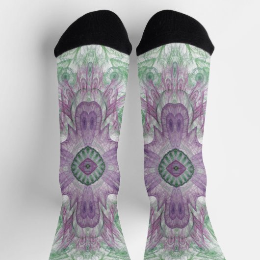 Chaussette Conception Abstraite fractale violet et verte (Haut)
