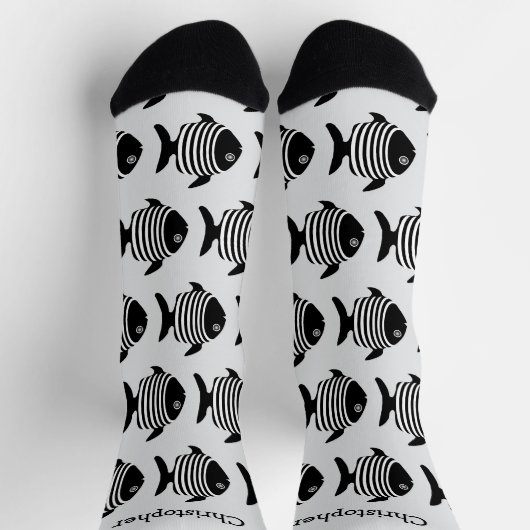 Chaussette Conception d'ange de poisson noir et blanc personn (Haut)